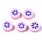 Handmade Polymer Clay Beads, for DIY Jewelry Crafts Supplies, Flat Round with Flower, Pink, 9.5~10x4.5mm, Hole: 1.8mm