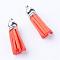 Faux Suede Tassel Pendant Decorations, with CCB Plastic Cord Ends, Platinum, Tomato, 35~37x10mm, Hole: 1.8mm