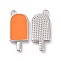 Brass Enamel Pendants, Ice-Lolly, Real Platinum Plated, Orange, 20x9x2mm, Hole: 1.5mm