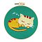 Animal Theme DIY Display Decoration Punch Embroidery Beginner Kit, Including Punch Pen, Needles & Yarn, Cotton Fabric, Threader, Plastic Embroidery Hoop, Instruction Sheet, Cat Shape, 155x155mm