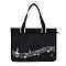 Nylon Piano Keys Music Tote Bags, Music Shopping Bag with Zipper, Rectangle, Black, 37x28x8.7cm