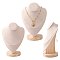 Necklace Bust Display Stand, with Wooden Base, Microfibre, 17x24cm