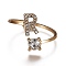 Alloy Cuff Rings, Open Rings, with Crystal Rhinestone, Golden, Letter.R, US Size 7 1/4(17.5mm)