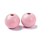 Wood Large Hole European Beads, Round, Pink, 19~20x18mm, Hole: 4.2mm