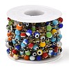 Evil Eye Lampwork Beaded Link Chains CHS-G028-04G-08-3