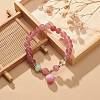 Natural Strawberry Quartz & Quartz Crystal Round Beaded Stretch Bracelet BJEW-JB09014-2