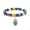 Synthetic Turquoise(Dyed) & Lampwork Evil Eye Round Beaded Stretch Bracelet with Hamsa Hand Charm for Women BJEW-JB07836-4