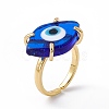 Lampwork Oval with Evil Eye Open Cuff Ring RJEW-I086-13G-2