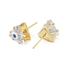 Triangle Glass with Enamel Evil Eye Stud Earrings EJEW-P210-01G-07-2