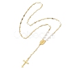 Round White Shell Pearl & Brass Rosary Bead Necklaces NJEW-JN05836-4