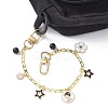 Flower & Star Alloy Enamel Charm Purse Chains with Natural Black Agate & Swivel Clasps AJEW-BA00116-01-4