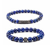 Natural Lapis Lazuli(Dyed) Round Beads Stretch Bracelets Set BJEW-JB06980-03-1