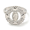Flat Round with Saint & Heart Rack Plating Brass Micro Pave Cubic Zirconia Adjustable Rings RJEW-I105-04P-10-2