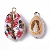 Printed Natural Cowrie Shell Pendants SSHEL-R047-02-B04-3