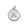 Brass Pave Natural Shell Flat Round with Letter Charms KK-Z115-13P-A-1