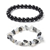2Pcs 2 Style Opalite Chip & Natural Tiger Eye & Natural Black Onyx Beaded Stretch Bracelets Set BJEW-TA00411-1