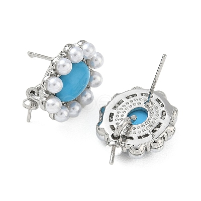 Brass and ABS Plastic Imitation Pearl Stud Earring Findings KK-C172-14B-P-1