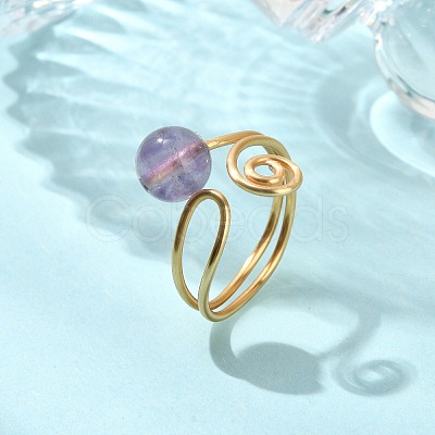 Natural Gemstone Cuff Open Rings RJEW-JR01071-1