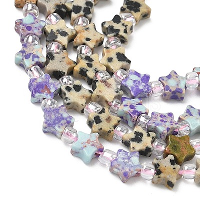 4 Styles Synthetic Imperial Jasper & Natural Picture Jasper & Unakite & Dalmatian Jasper Beads Strands G-D095-A04-1