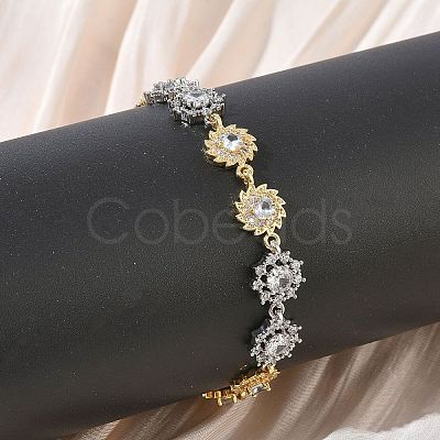 Brass Micro Pave Clear Cubic Zirconia Link Chain Bracelets for Women BJEW-C156-06B-GP-1