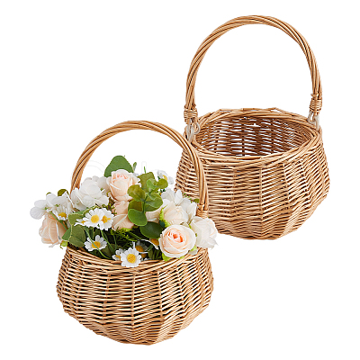 2Pcs Straw Braided Flower Baskets with Handle AJEW-WH0752-560-1