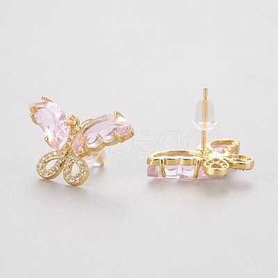 Brass Micro Pave Clear Cubic Zirconia Stud Earrings EJEW-P263-A-1