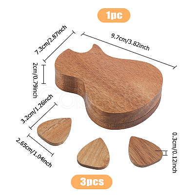 Wooden Guitar Pick Box with 3Pcs Picks CON-WH0089-73-1