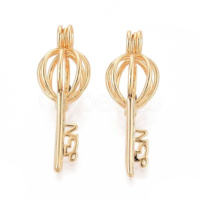 Brass Bead Cage Pendants KK-P115-07G-01-1