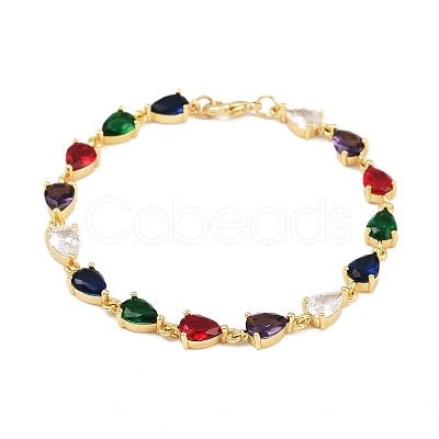Brass Micro Pave Cubic Zirconia Link Bracelets BJEW-Z138-01G-1