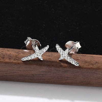 925 Sterling Silver Clear Cubic Zirconia Stud Earrings EJEW-Q032-01D-P-1