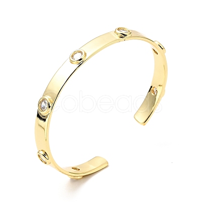 Clear Cubic Zirconia Flat Round Open Cuff Bangle BJEW-J165-07G-1