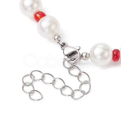 3Pcs 3 Style Fruit Polymer Clay & Glass Seed & Acrylic Pearl Beaded Necklaces Set NJEW-JN04582-1