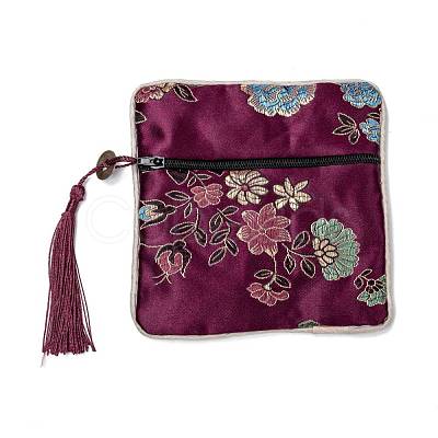 Chinese Brocade Tassel Zipper Jewelry Bag Gift Pouch ABAG-F005-06-1