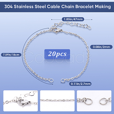 20Pcs 304 Stainless Steel Cable Chain Bracelet Making AJEW-SP0001-01-1