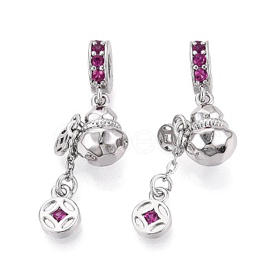 Brass Micro Pave Deep Pink Cubic Zirconia European Dangle Charms KK-N287-18P-1