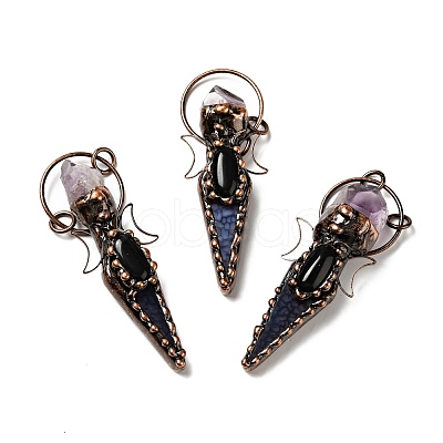 Natural Amethyst Nuggets & Dyed Agate Big Pointed Pendants G-D468-16R-1