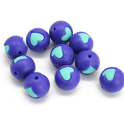 Round with Heart Pattern Food Grade Silicone Beads PW-WG95999-03-1