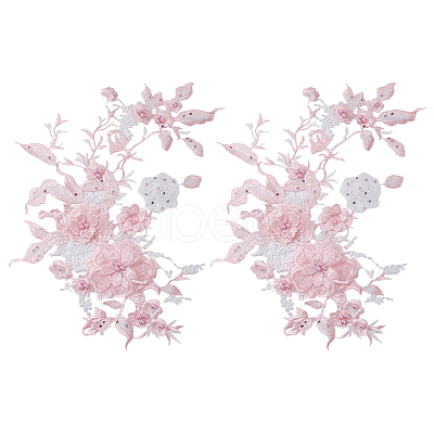 2Pcs Flower Polyester with Plastic Pearl Embroidery Sew on Cloth Patches PATC-HY0002-03C-1