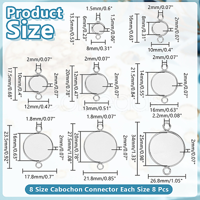 64Pcs 8 Styles 304 Stainless Steel Cabochon Connector Settings STAS-HY0001-86P-1
