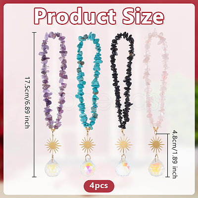 4Pcs Glass Round Car Pendant Decorations HJEW-OC00277-1