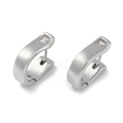 Brass Micro Pave Clear Cubic Zirconia Hoop Earrings EJEW-L292-007P-1