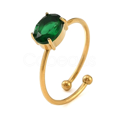 304 Stainless Steel Pave Single Cubic Zirconia Cuff Rings for Women SA-CBAABBA-08A-G-1