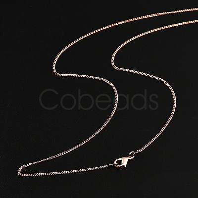 1mm Rack Plating Brass Curb Chain Necklaces for Women Men MAK-L044-26RG-1