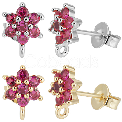 6 Pairs 2 Colors Brass Micro Pave Cubic Zirconia Stud Earring Findings ZIRC-BBC0003-24B-1