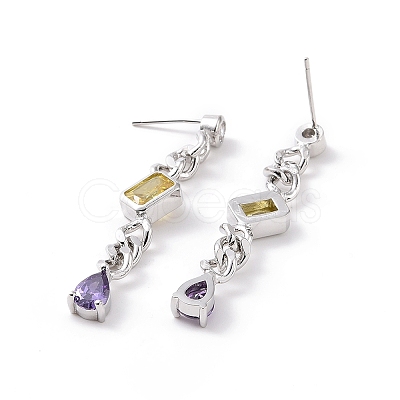 Colorful Cubic Zirconia Teardrop with Rhombus Dangle Earrings EJEW-P206-14P-1