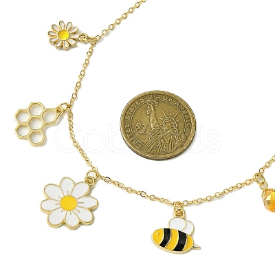 Flower & Bees & Honeycomb Alloy & Glass Pendant Necklaces X1-NJEW-TA00165-1