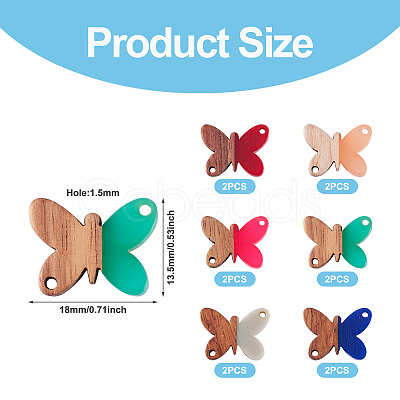 12Pcs 6 Colors Opaque Resin & Walnut Wood Connector Charms RESI-TA0002-70-1