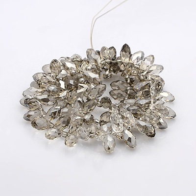 Half Plated Faceted Teardrop Electroplate Glass Pendants Beads Strands GLAA-A023A-HP04-1