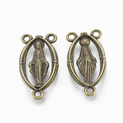 Holy Oval Carved Virgin Mary Tibetan Style Alloy Chandelier Component Links TIBEP-0381-AB-LF-1