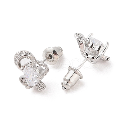 Rack Plating Brass Micro Pave Cubic Zirconia Stud Earrings EJEW-I304-06P-08-1